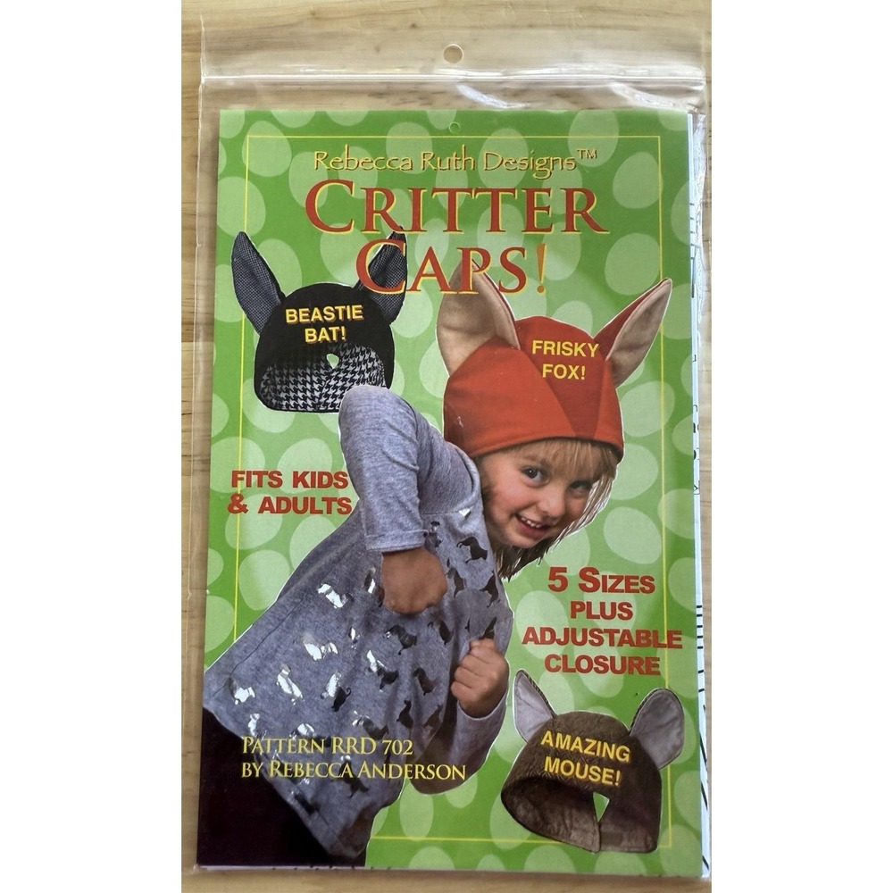 Rebecca Ruth's Critter Caps Pattern For Kids/Adults ~ 5 Sizes w Adjustable Close